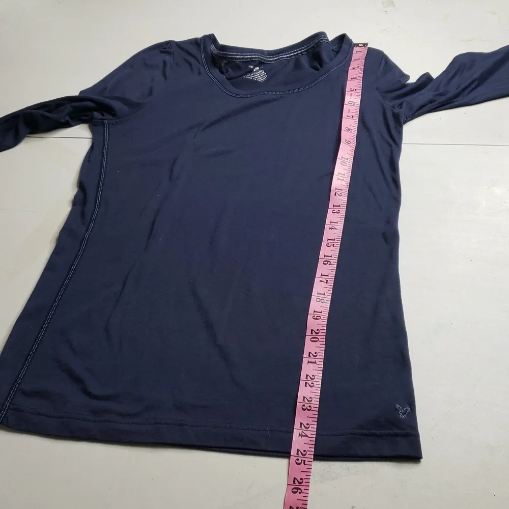 American Eagle Ribbed Knit Long Sleeves Fitted Top Size M Blue Preppy 90s Blue